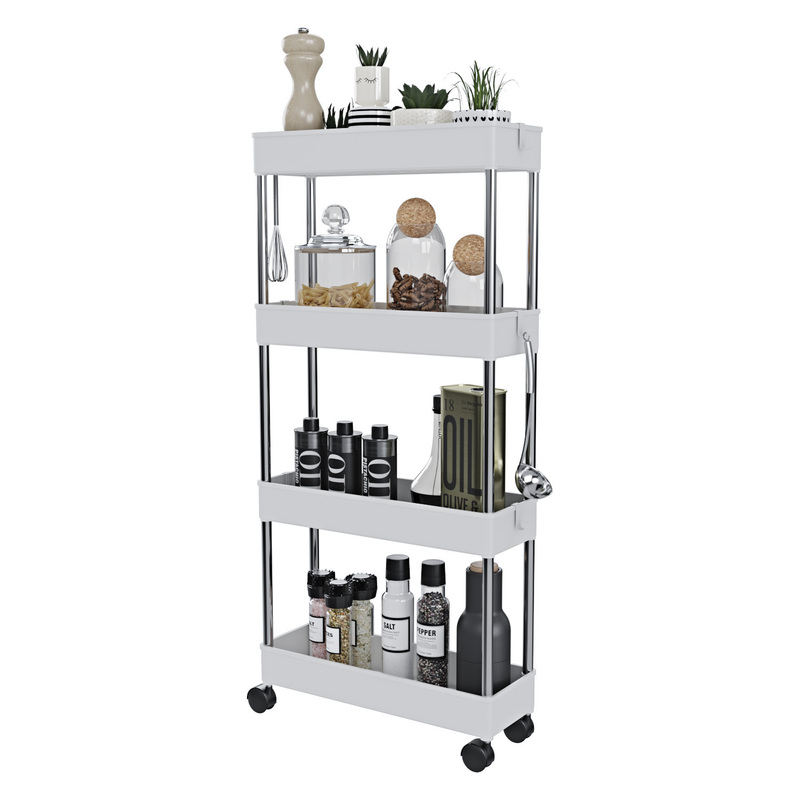 4-tier Space- Mobile Storage Cart With Wheels, , For Small Spaces - Kitchen, Bathroom, Laundry, Bedroom, Living Room, Office - 40 X 13 X 85 Cm, White