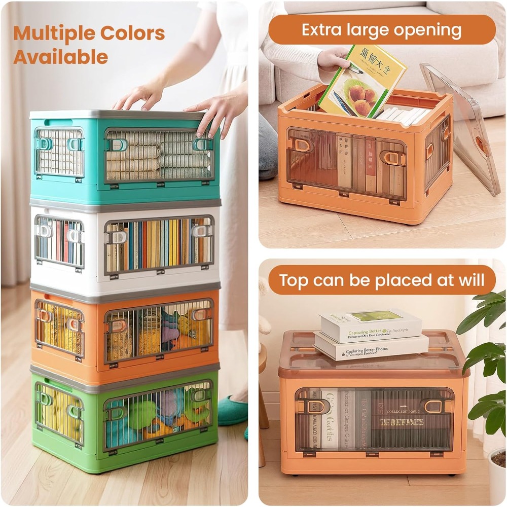2 Pack 28L Folding Storage Boxes with Lids and Wheels