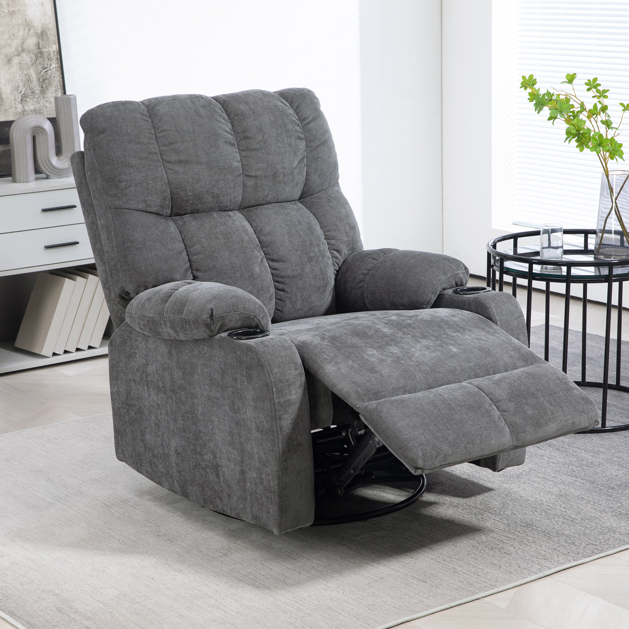 Relaxation Chair Tv Chair With Reclining Function, Adjustable Backrest And Footrest, Linen-look Lounge Chair For Living Room Or Bedroom, Dark Gray