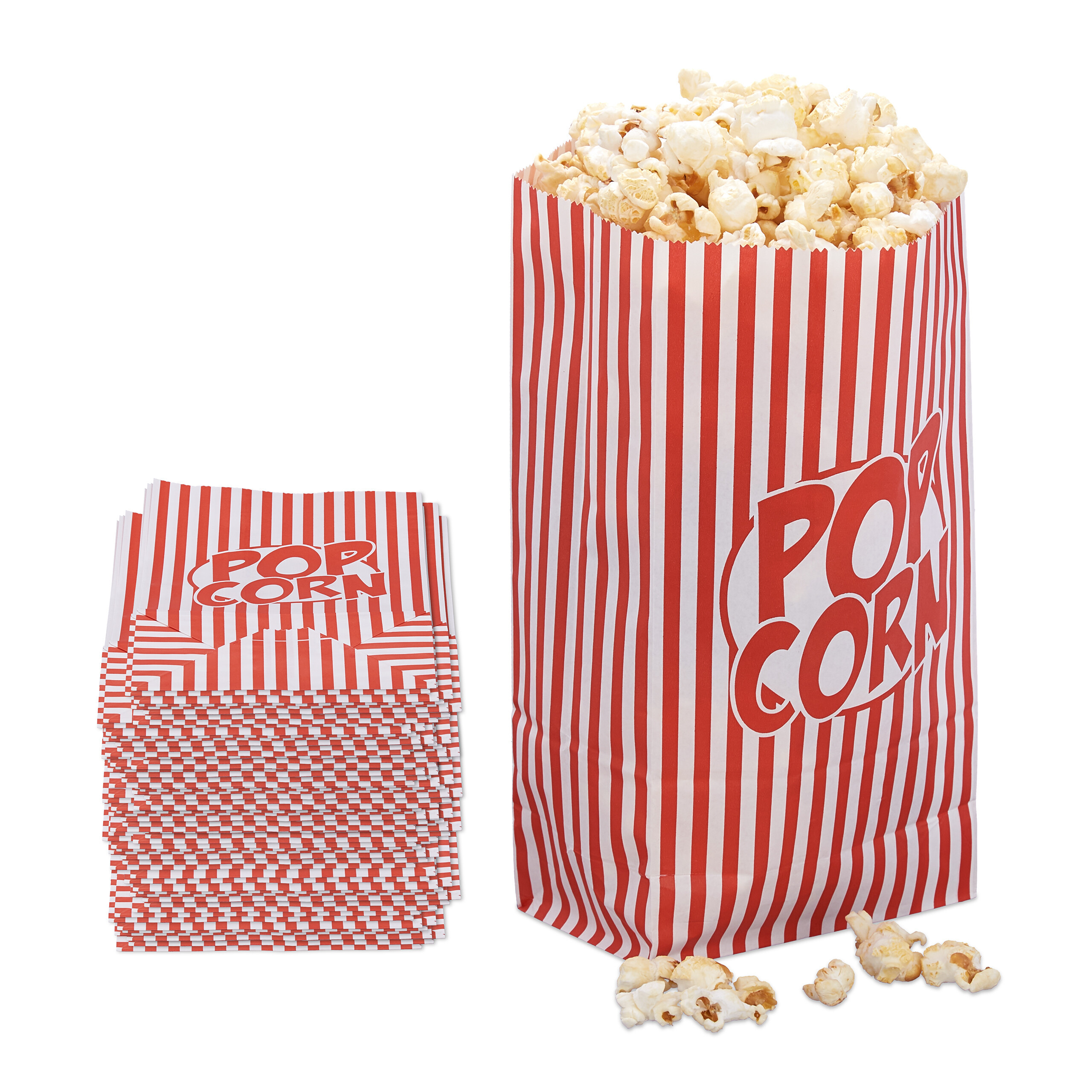 TEMU Popcorntüten gestreift, 100er Set, 26 x 13 x 8 cm, Papier, rot-weiß, Retro-Design zum Auffalten, für Filmabende, Partys, Kindergeburtstage und