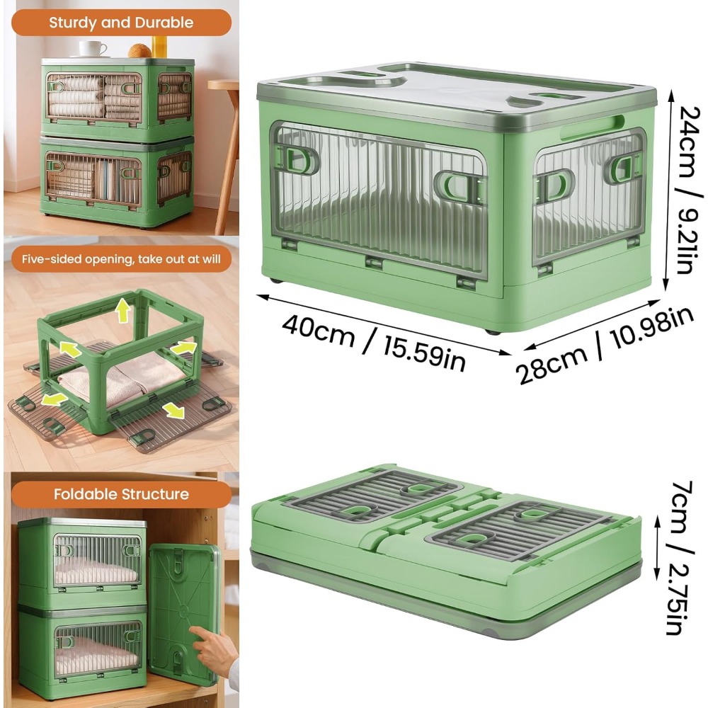 2 Pack 28L Folding Storage Boxes with Lids and Wheels