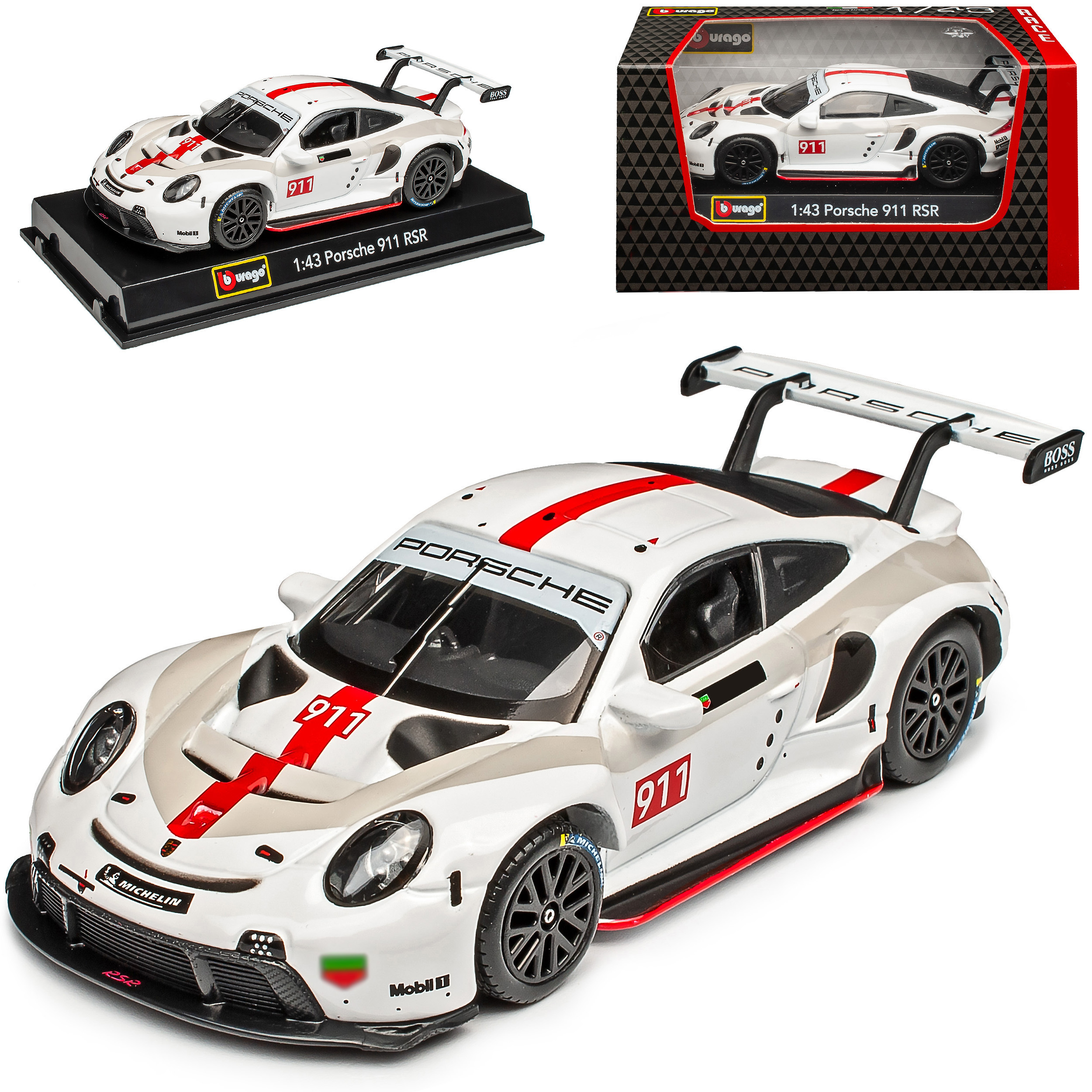 911 991 Rsr Racing Version Coupe White 2011-2019 1/43 Bburago Model Car