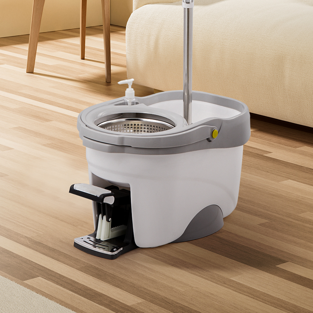 pedal spin mop and bucket set 360 rotating floor cleaning system with detergent holder hands free wringer design grey details 1