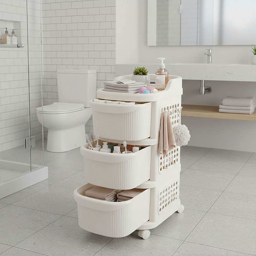 Office Plastic Locking Cabinet, Two-Tier Storage Trolley