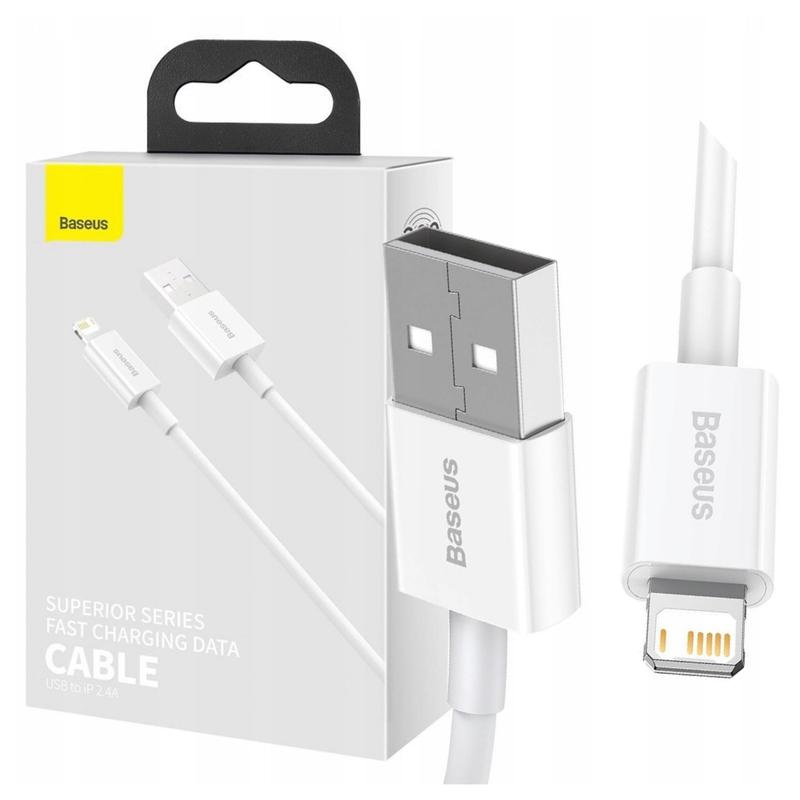 Image of Baseus Usb-lightning Cable 2.4a 2m, Fast Charging, High Quality, Compatible With Iphone, Ipad, Ipod, White