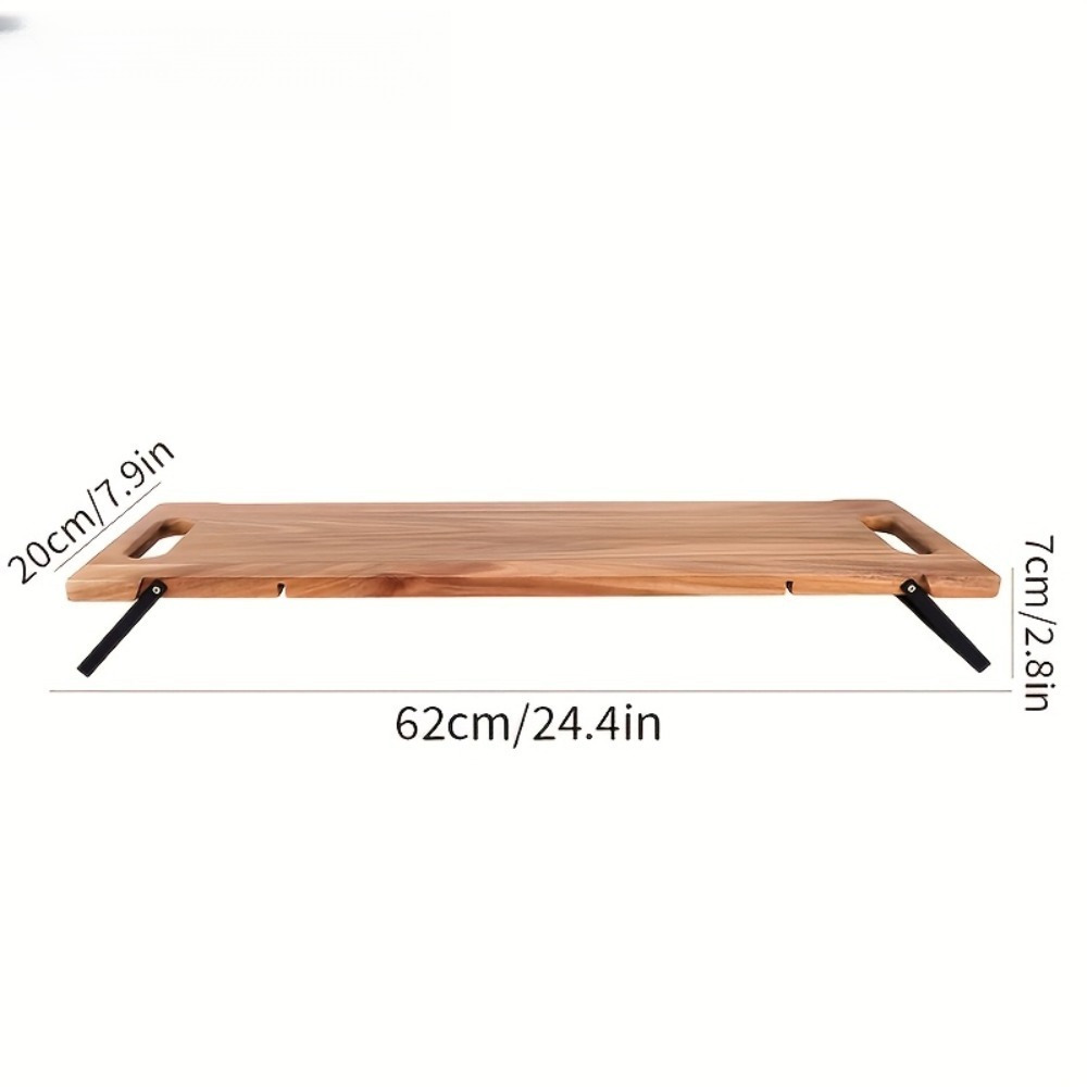TEMU Portable Acacia Wood Serving Tray With Foldable Metal Stand, Food Display Board For Picnic, Party And Daily Use