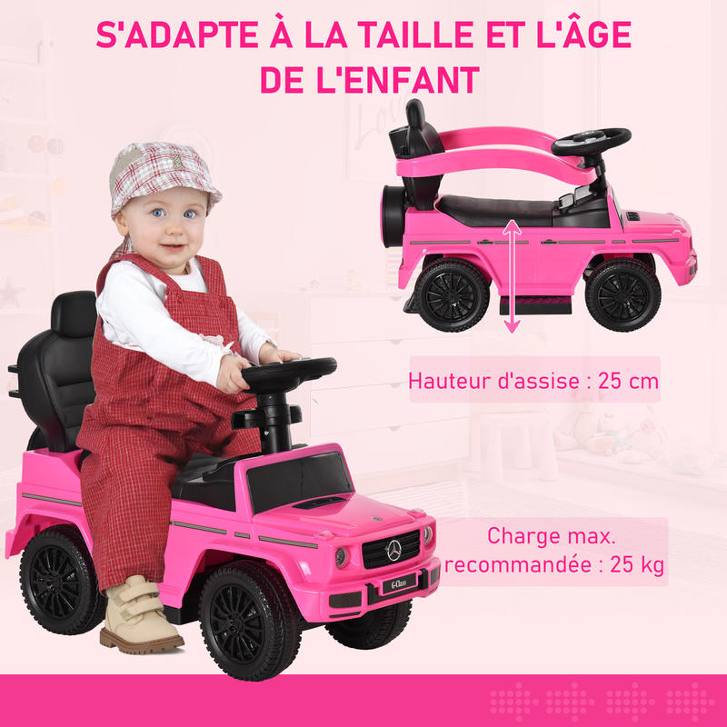 Multifunctionele Kinderwagen voor 12-36 Maanden met Toeter, Voetpedaal, Veiligheidsbeugel en Roze Kap