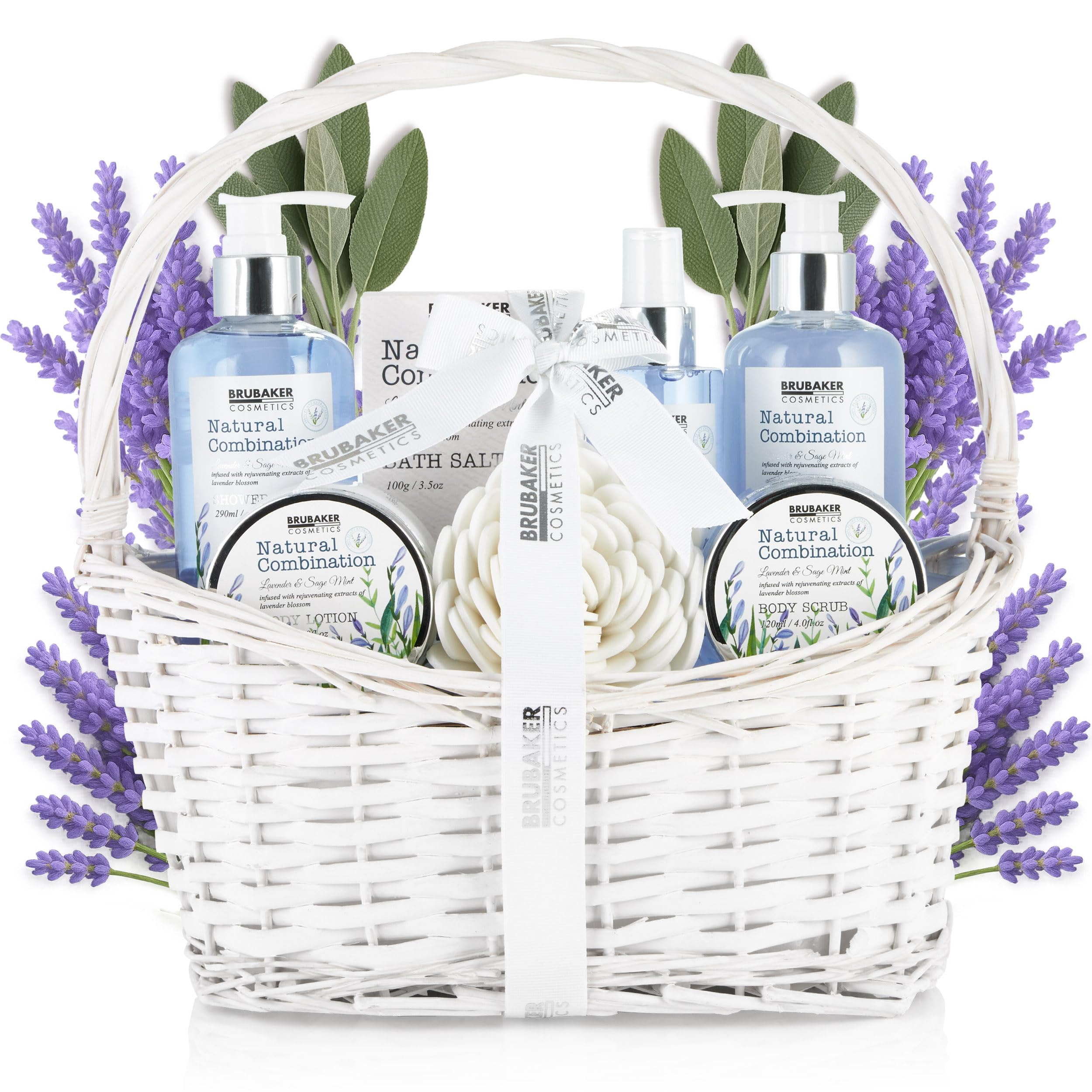 Image of Brubaker Cosmetics Beauty Care Set - With Lavender & Sage Mint Extracts - Gift Set In A Handle Basket