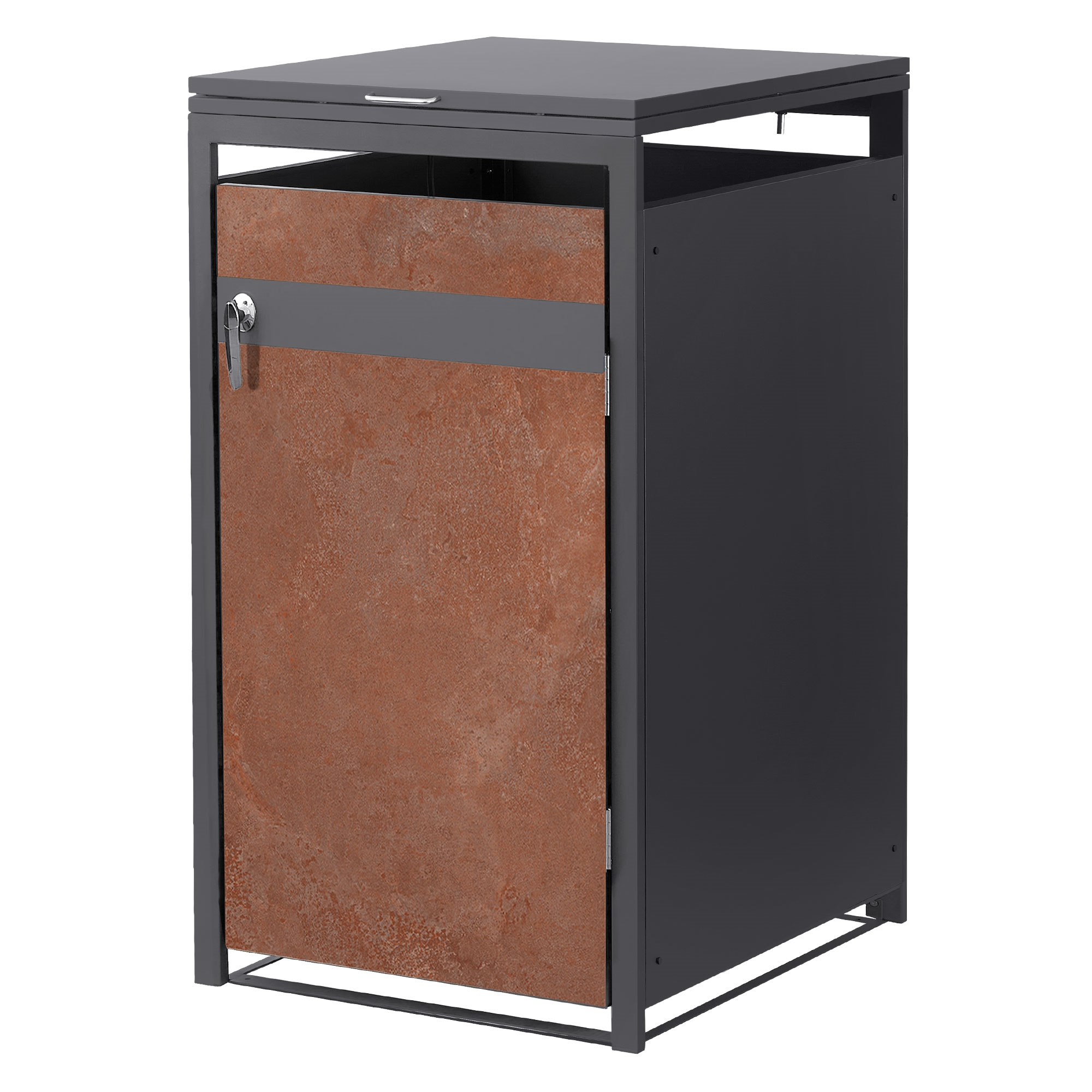 Image of Ml-design Trash Can Box -rust Optic, 240l, Made Of Steel/corten Steel, Lockable Trash Can Enclosure /door, Trash Box Trash Can Container Trash Can Cover