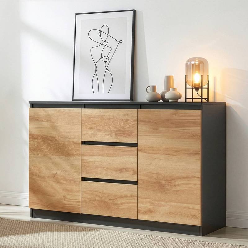 Sideboard Kyr Black/oak Look Rustic