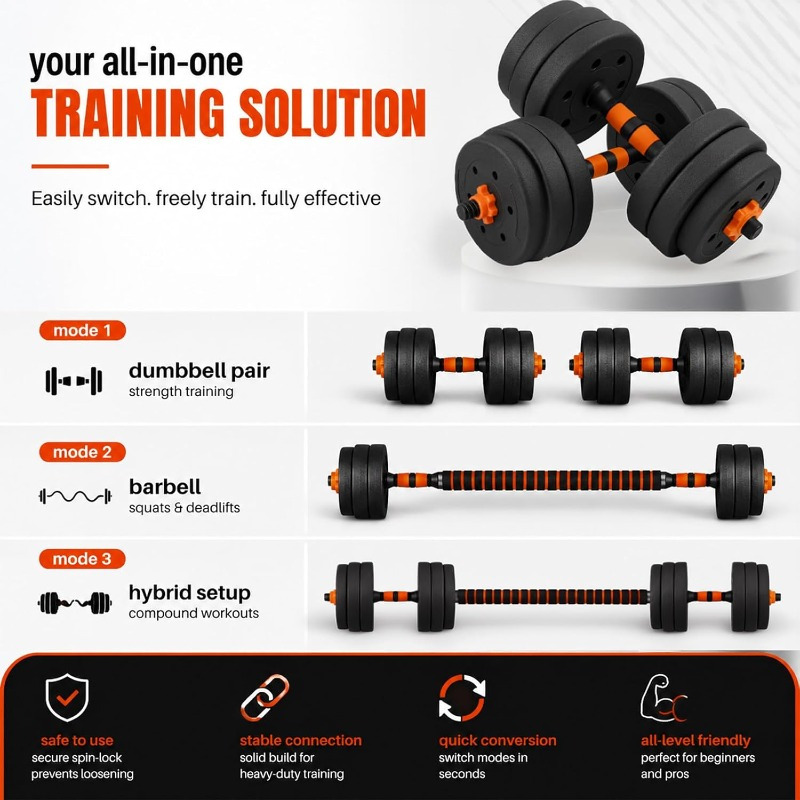 20KG Adjustable Dumbbell Set 3-in-1 Weight Set with Connector Bar