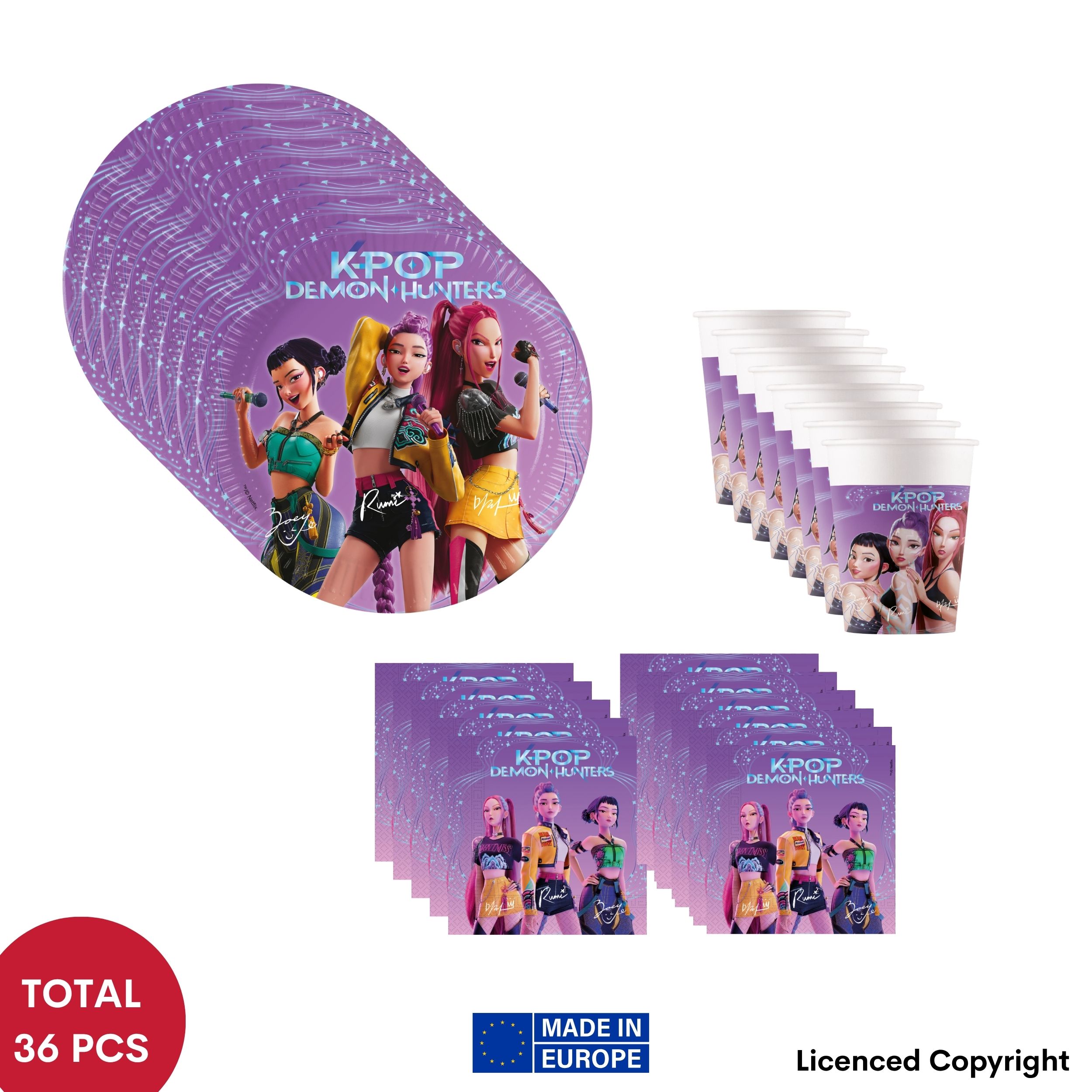 Image of 36pcs. Children's Birthday Party Decoration Set - 8 Plates, 8 Cups & 20 Napkins – Perfect For Themed Parties & Children's Birthdays, Lovely Children's Party Decorations