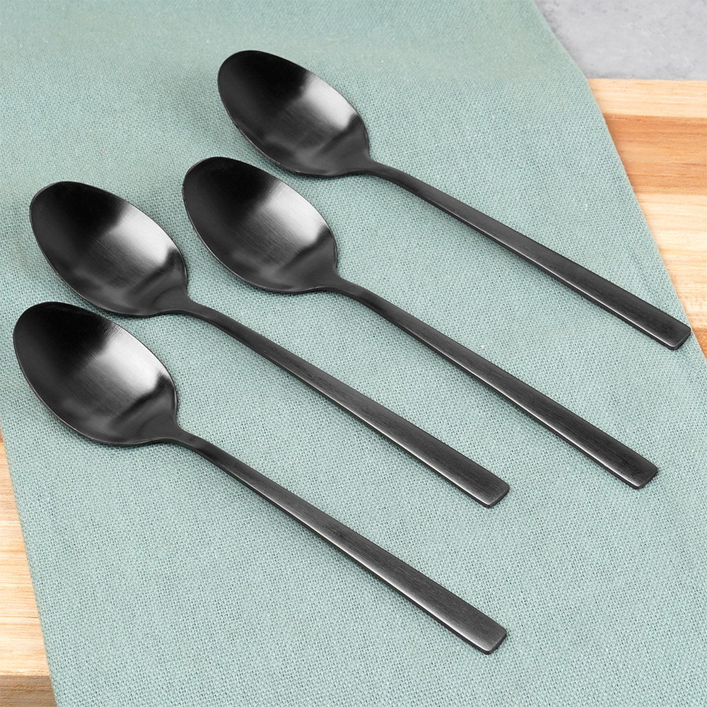 Image of Black Stainless Steel Tea Spoons, 4pcs.