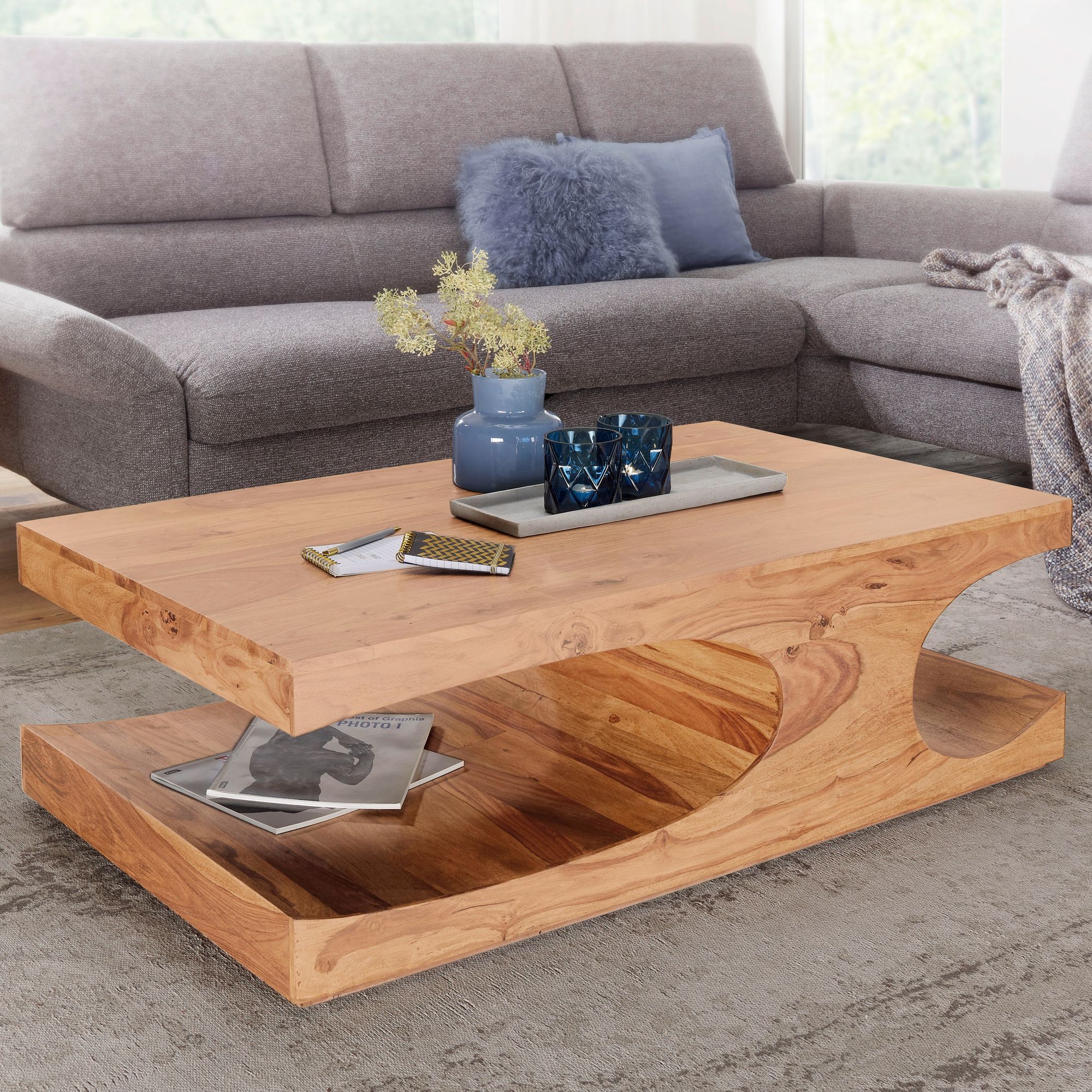 Image of Solid Wood Coffee Table 120 Cm Wide Living Room Brown Country House Style Side Table Color Selectable