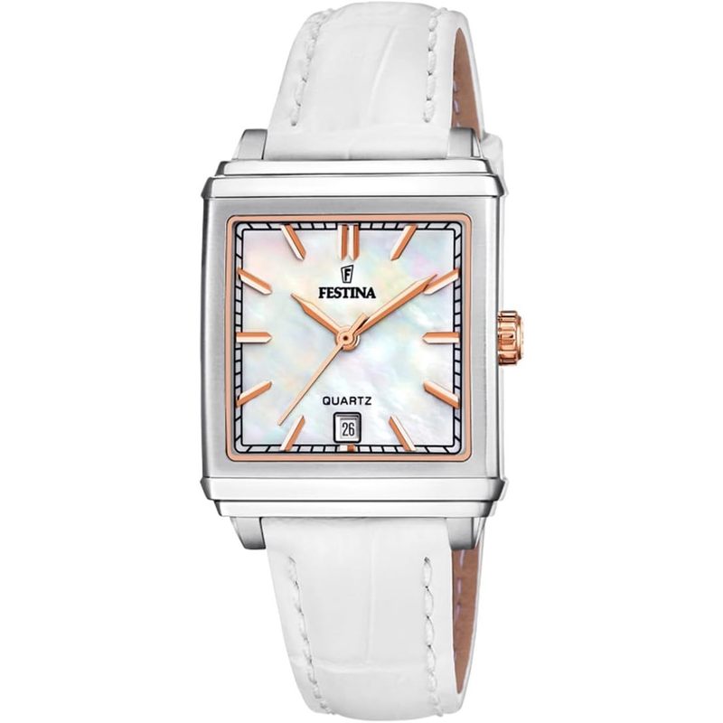 Elegant Women's Square Timepiece | Grey Stainless Steel Case | White Leather Band | Classic & Versatile Accessory | Durable & Easy-Read Dial