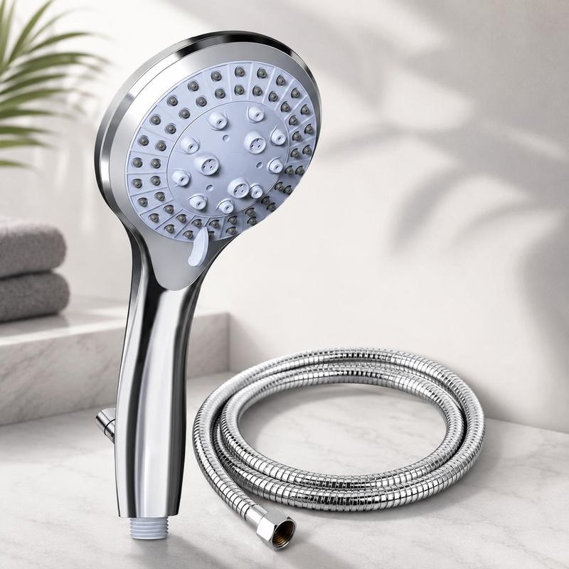 Image of High-pressure Shower Head Handheld Shower With 150cm Hose, 5 Spray , Water-saving, Chrome