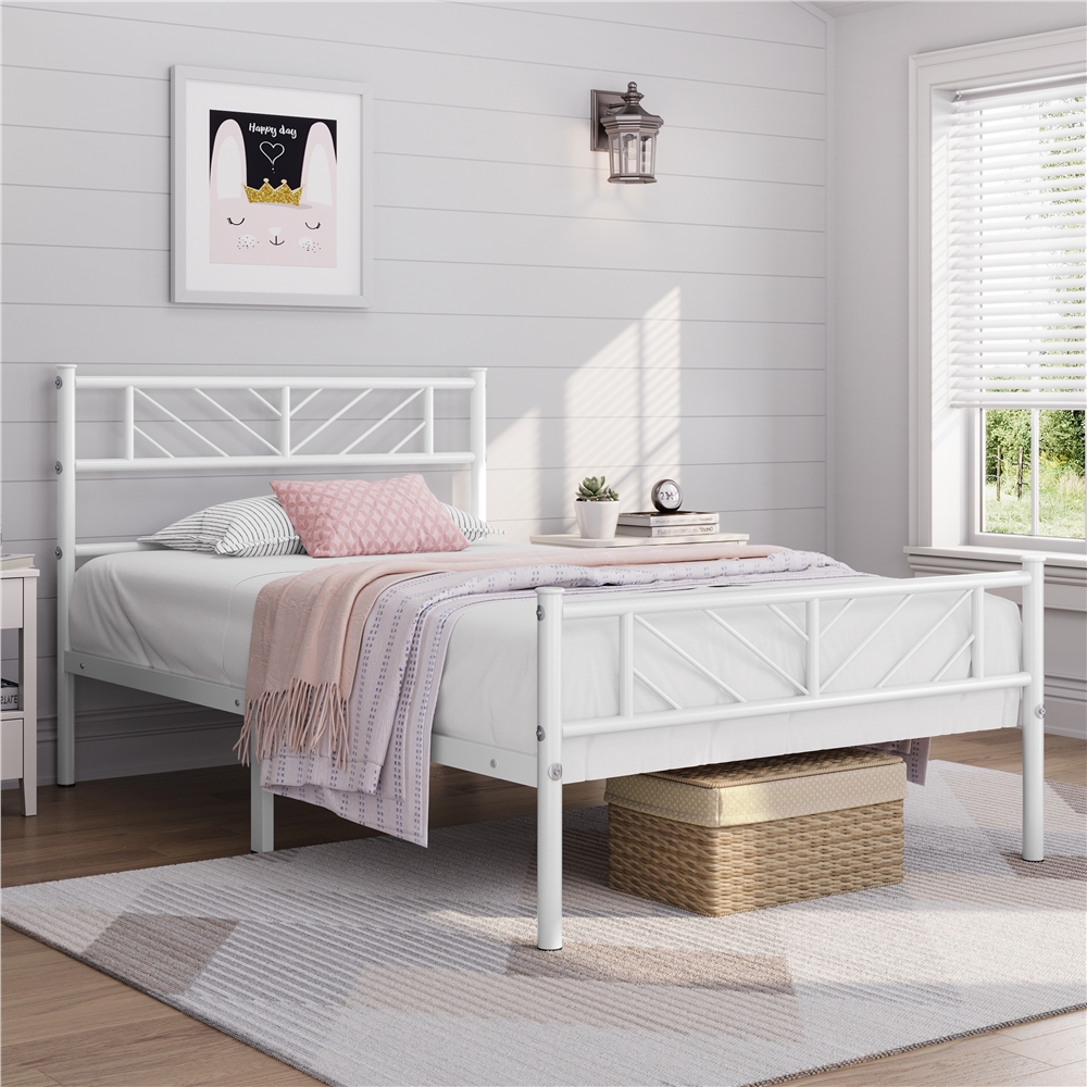 E-shop Costoffs Metallbett Minimalistischer Bettrahmen mit Kopfteil Gästebett mit Lattenrost für Schlafzimmer Gästezimmer