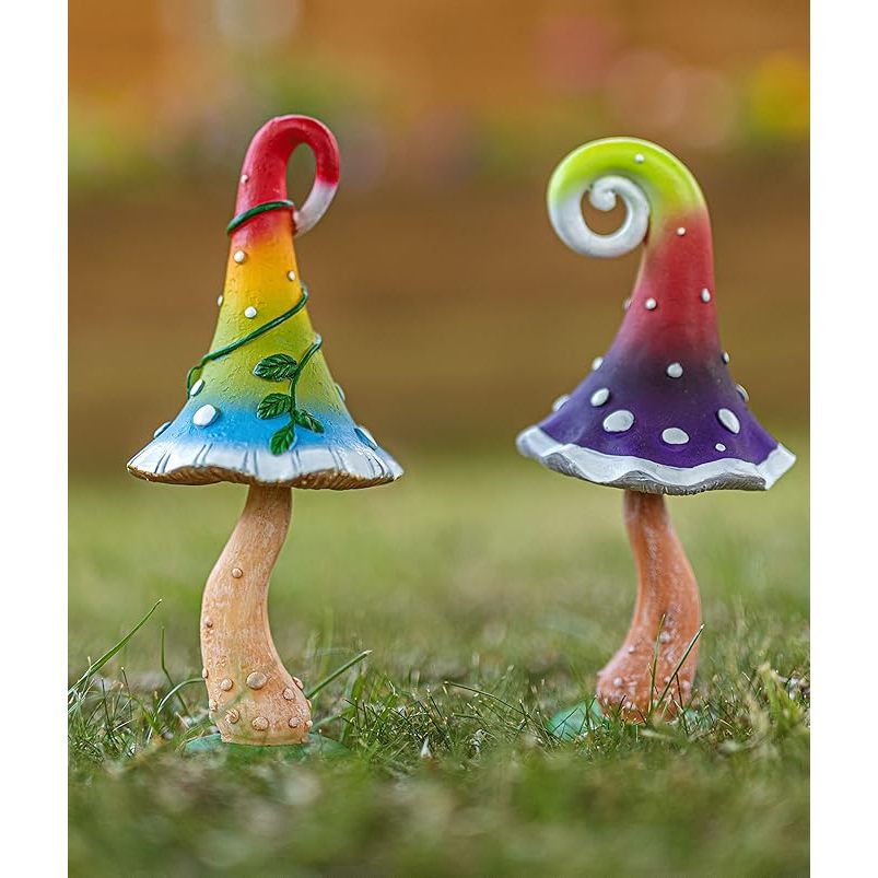 TEMU Garden Mile Set Of 2 Toadstool Mushroom Garden Ornaments Outdoor Toadstool Mini Statues - Weatherproof Resin Realistic Mushroom For Plant