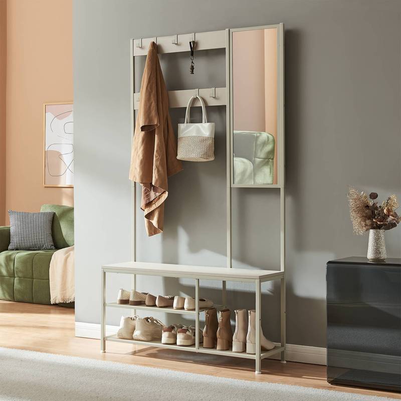 Wardrobe With Mirror, Shoe Rack And Bench 185 X 98 X