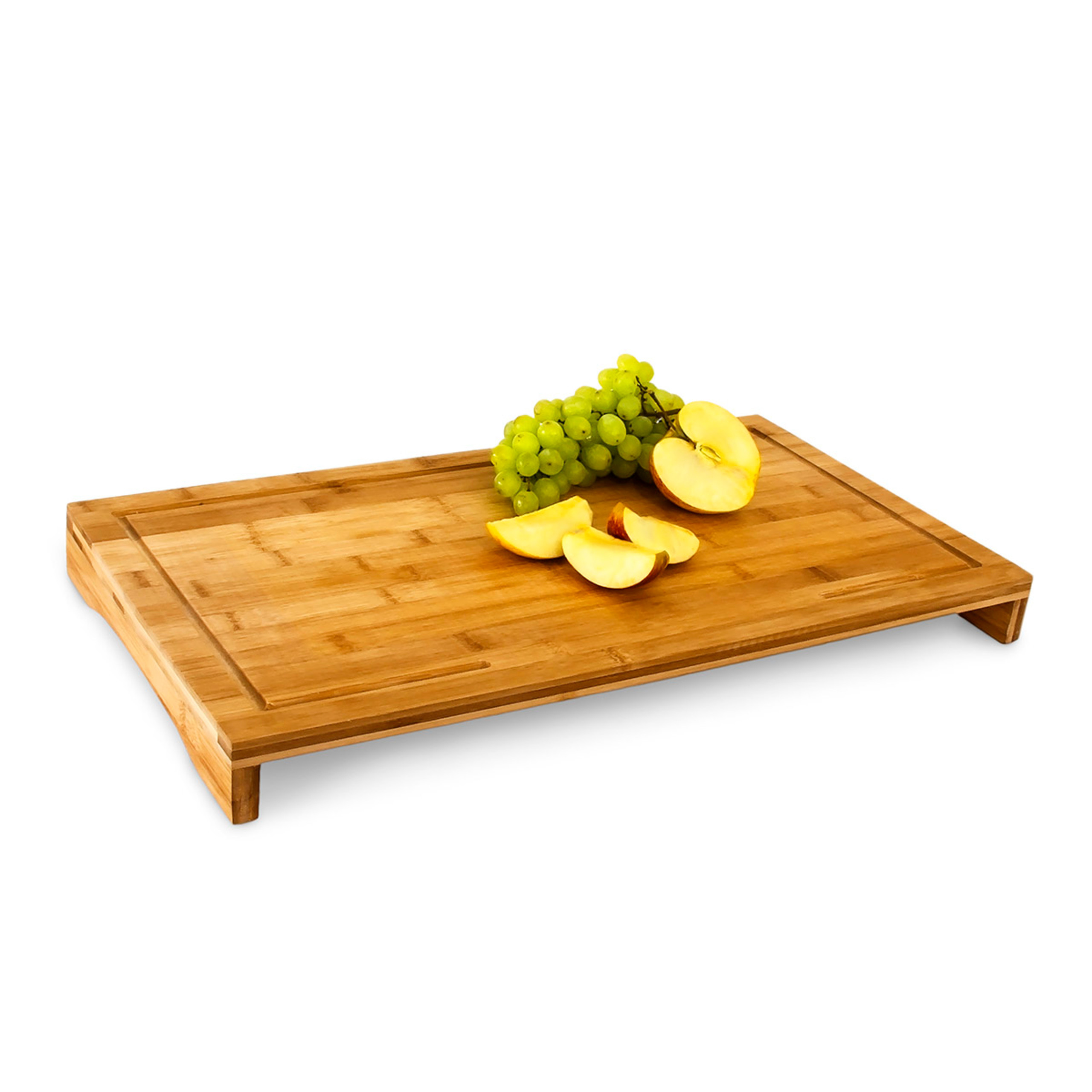 TEMU Planche à découper bambou, 4.5 x 52 x 29 cm, avec à jus, rebords surélevés et pieds protecteurs, naturelle, pour cuisine, plaque de cuisson et