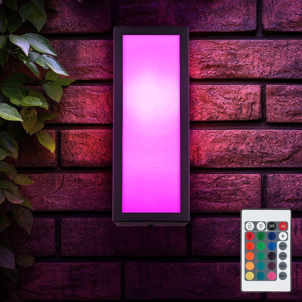 Image of Wall Lamp Facade Lamp Black Front Door Lamp Outdoor Wall Lamp, Rgb Color Changing, Metal, 4w 470lm Warm White, Hxbxt: 32x12x14 Cm