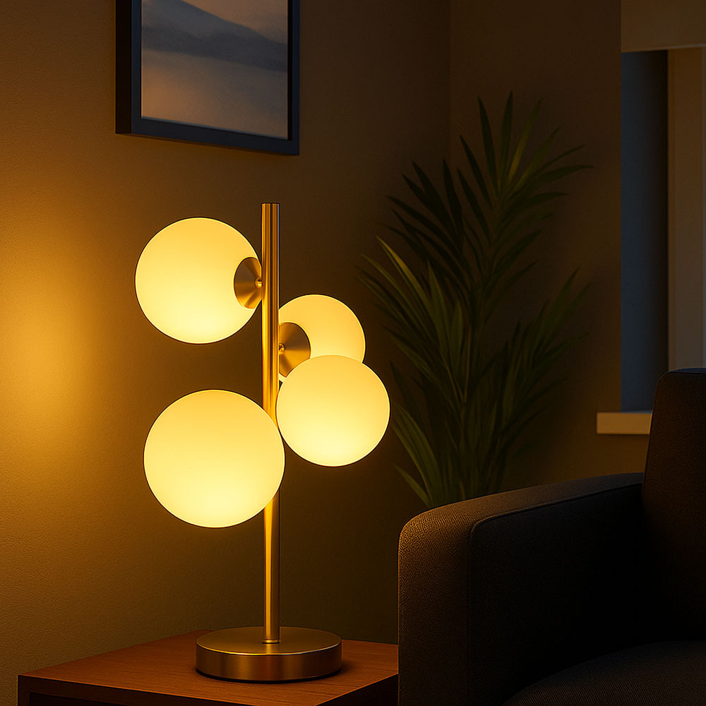 Image of Led Table Lamp, Bedside Lamp, Opal Glass Nightstand Lamp, Bedroom Light, Living Room Lamp, Metal, 4x G9 3.5w 350 Lm Warm White Led, Lxwxh 27x23x51 Cm