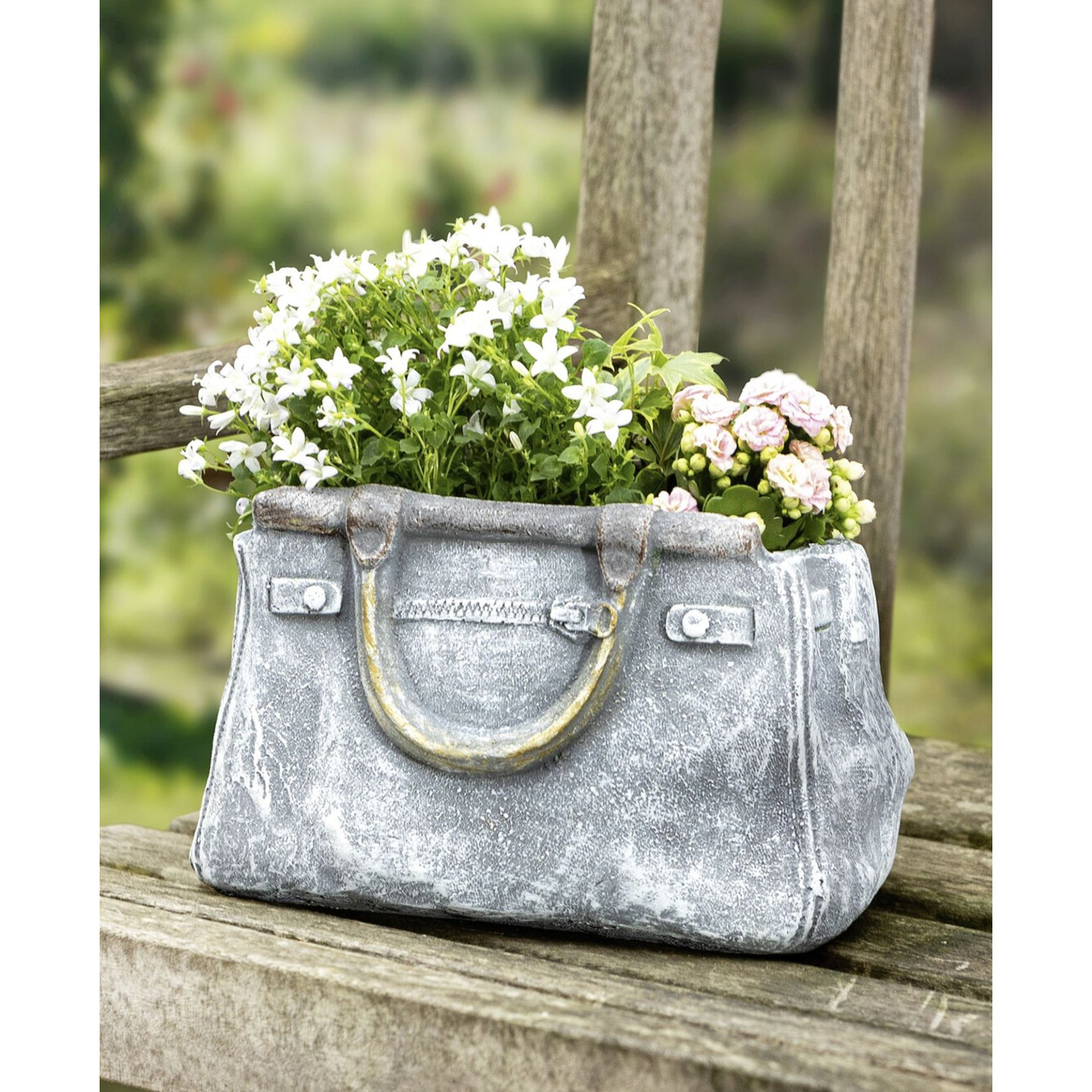 E-shop Blumentopf "Handtasche" in Optik, Pflanztopf in Taschenform, Pflanzgefäß, Gartendeko für Draußen, Pflanzschale