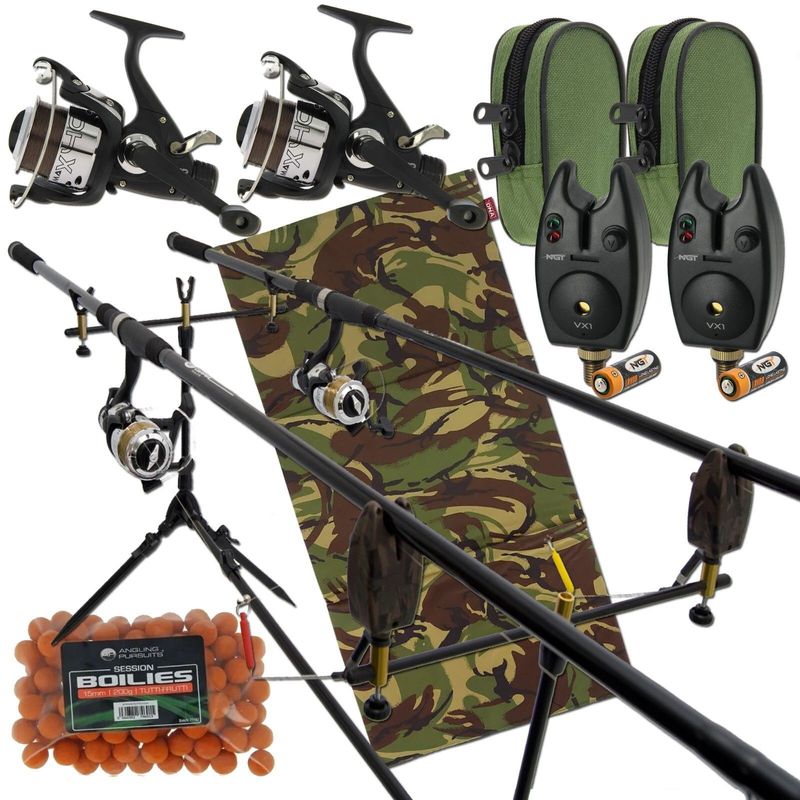 TEMU Full Carp Fishing Set Up Rods Reels Bite Alarms Rod Pod Plus A Bag Of Boilies