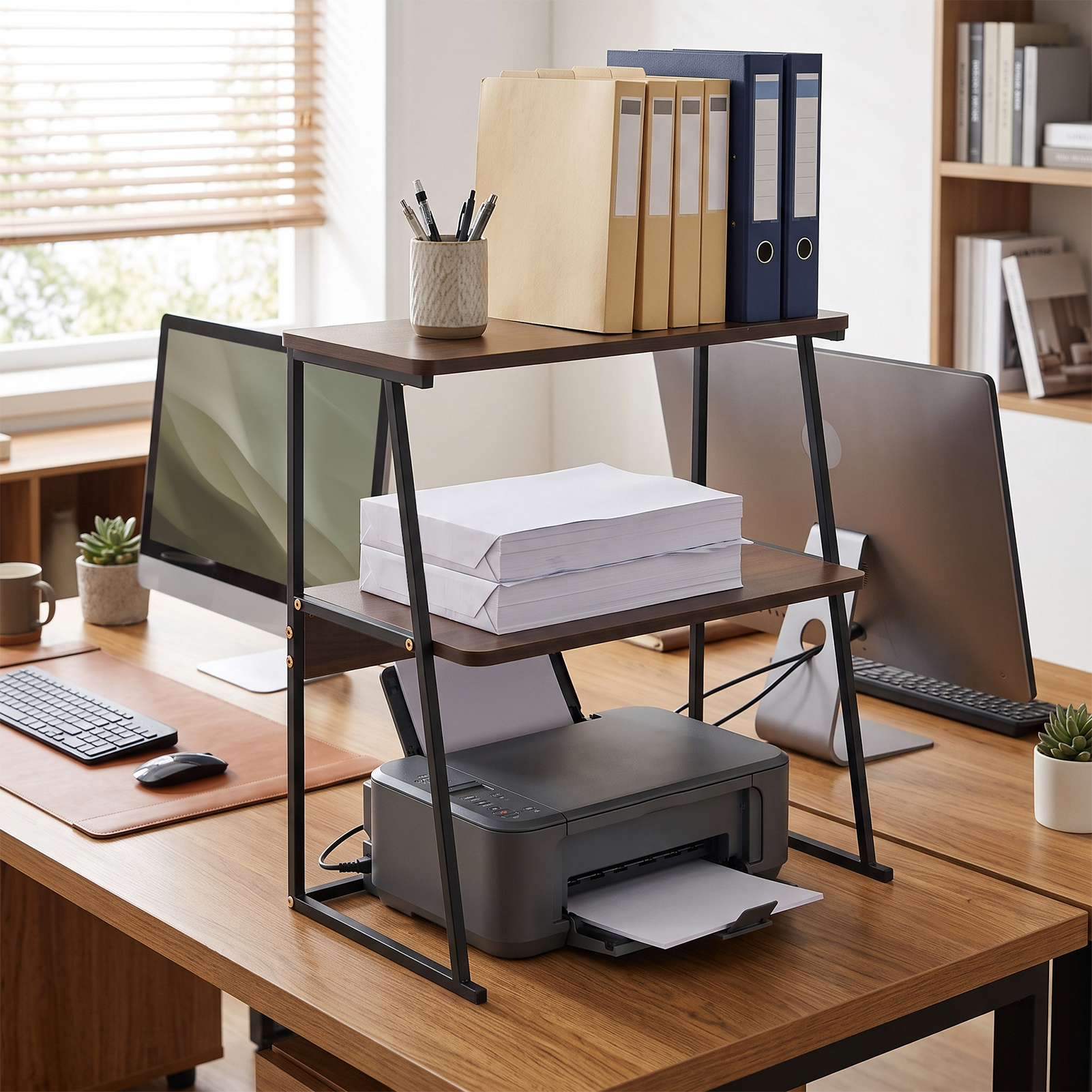 Three-Tier Desktop Storage Rack and Bookshelf