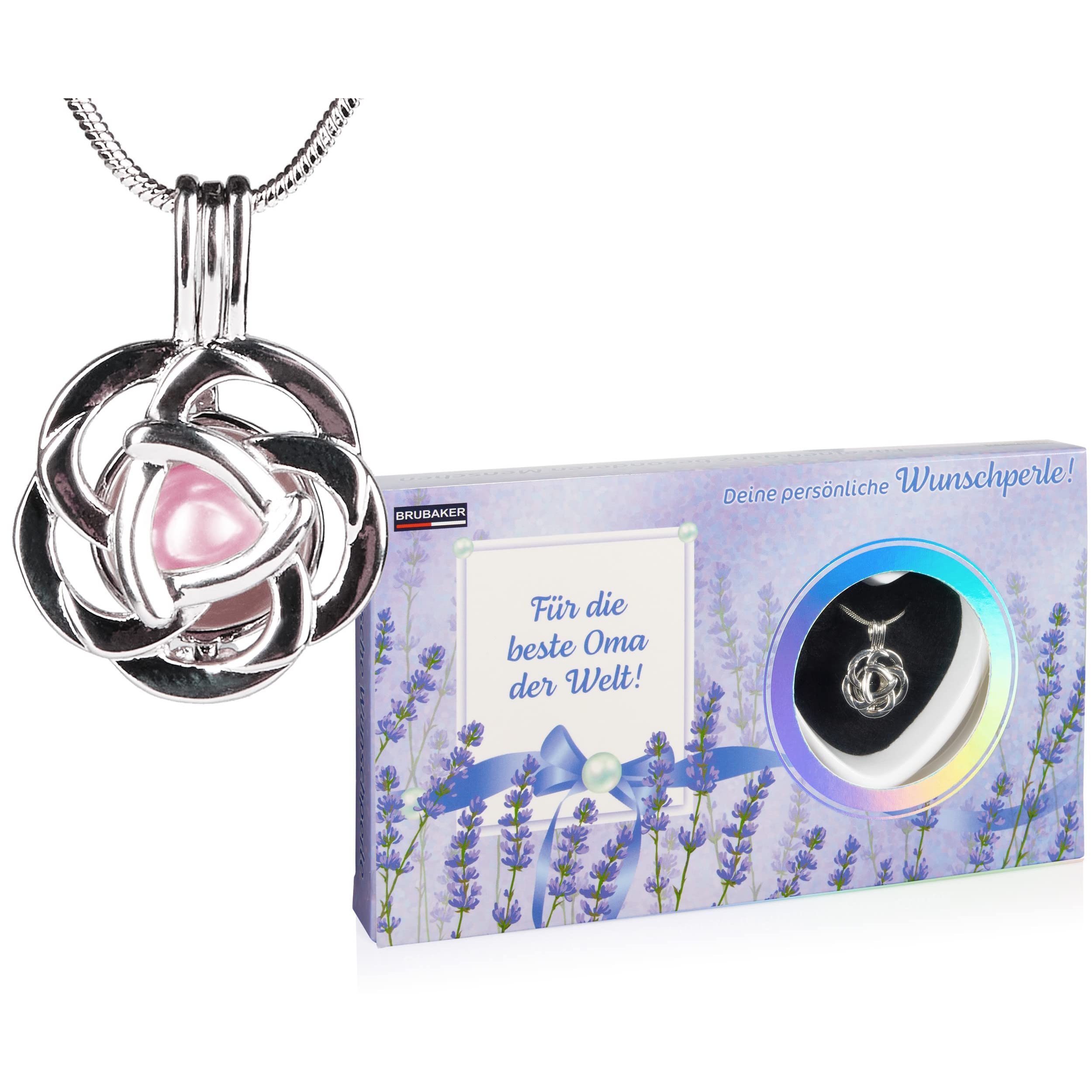 Image of Brubaker Wish Pearl For The Best Grandma In The World - Necklace With Silvery Pendant + Shell With Real Pearl As Jewelry Gift Set For The