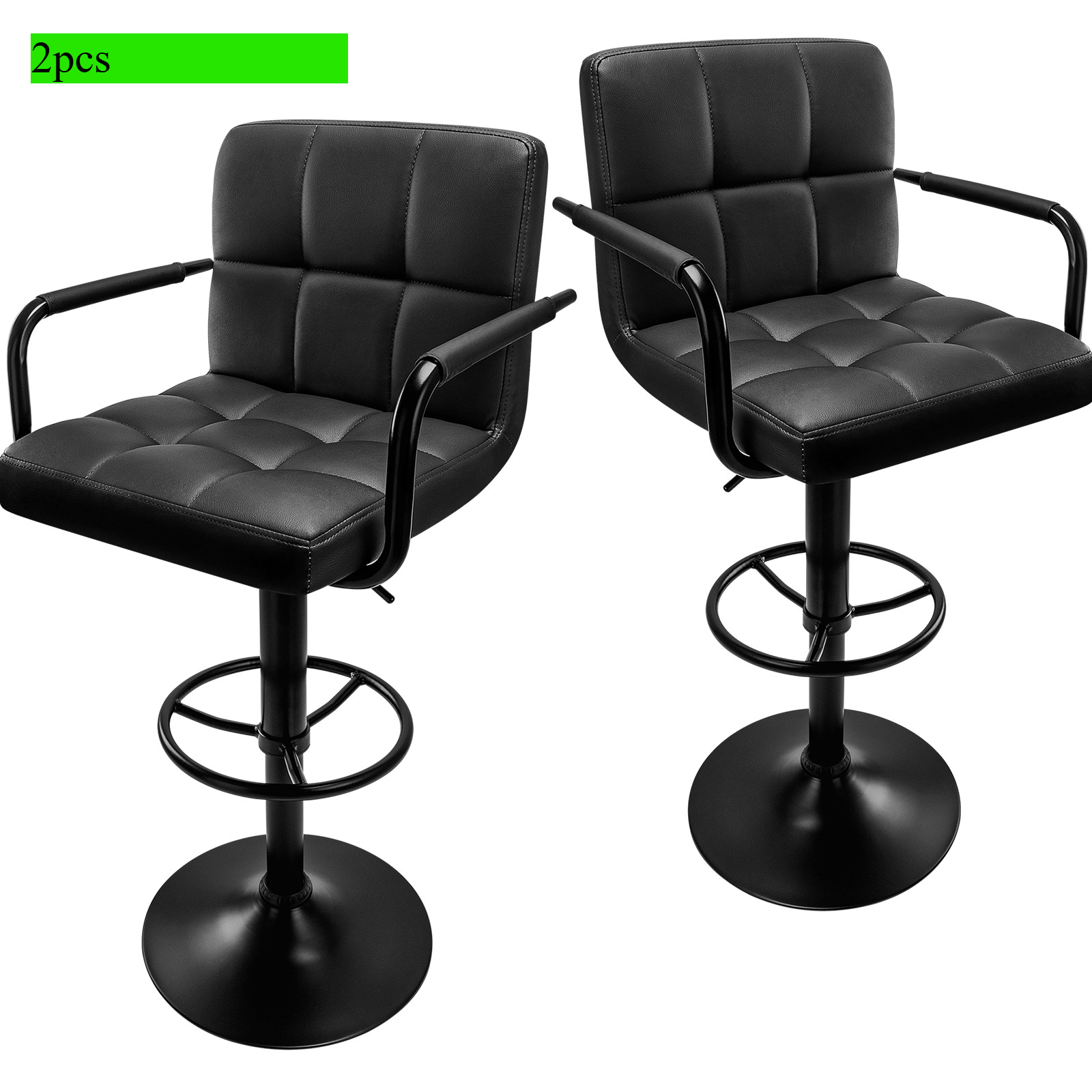 Lingsen Bar Stools Set Of 2, Black, Leather Counter Height Bar Chairs With Armrests And Backrest, Adjustable Height Bar Stools For Dining Room, Home Bar, Or Kitchen Island