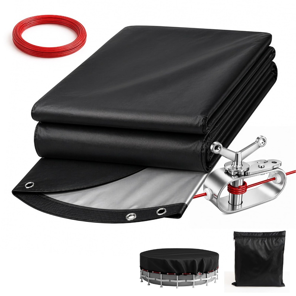 Image of Round Pool Cover – Above-ground Pool Cover Tarp For Inflatable Pools, Complete Set With Accessories