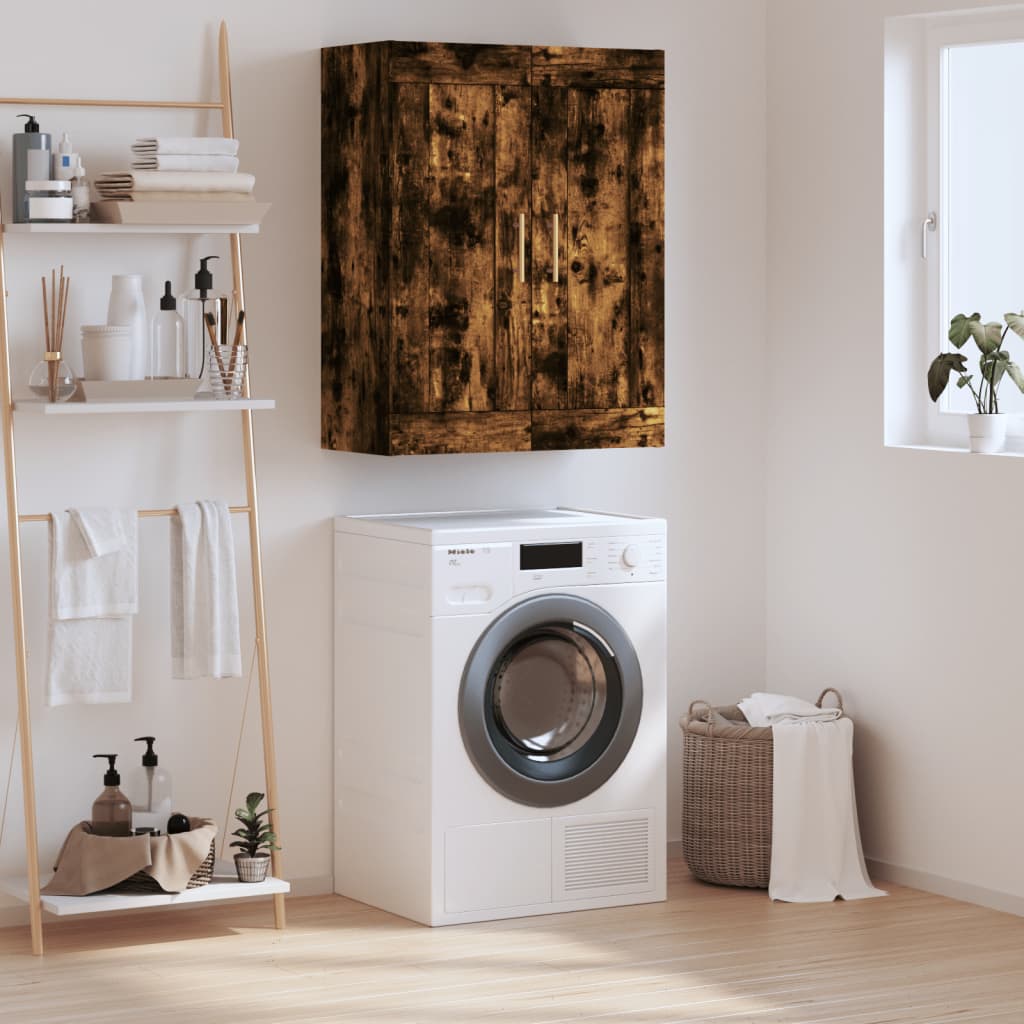 Image of Vidaxl Wall Cabinet, 3-compartment 2-door Hanging Cabinet, Wall-mounted Bathroom Storage Cabinet For Living Room And Bedroom, Smoked Oak Wood Composite