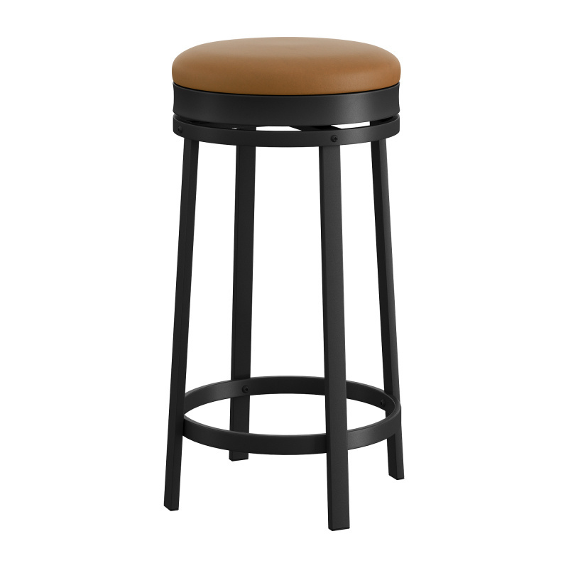 Image of Swivel Bar Stools Set Of 2/4, 24 Inch Barstools With Footrest, Pu Leather Upholstered And Metal Frame, Backless Round Bar Stools For Kitchen Island Dining Room Home Bar, Brown