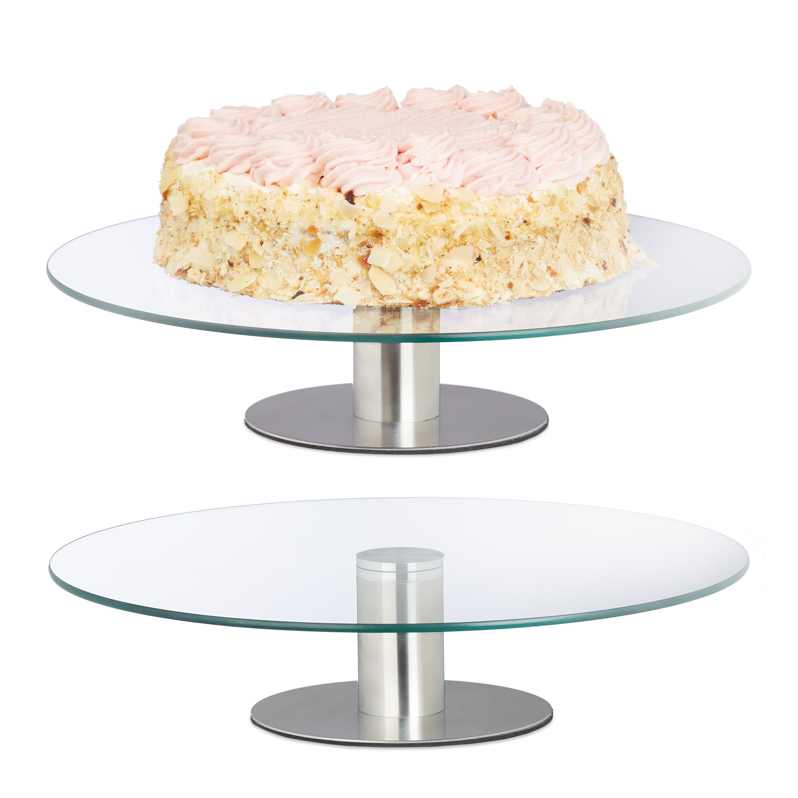 E-shop 2 x Tortenplatte in Transparent/ Silber - (H)7 x ∅ 30 cm