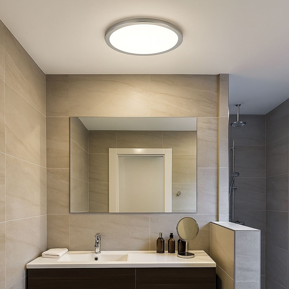 Image of Dimmable Ceiling Light Backlight Bathroom Light Ceiling Lamp Silver Bathroom, Ip44, Memory, Led 18w 1600lm Warm White, Dxh 29.4x2.5