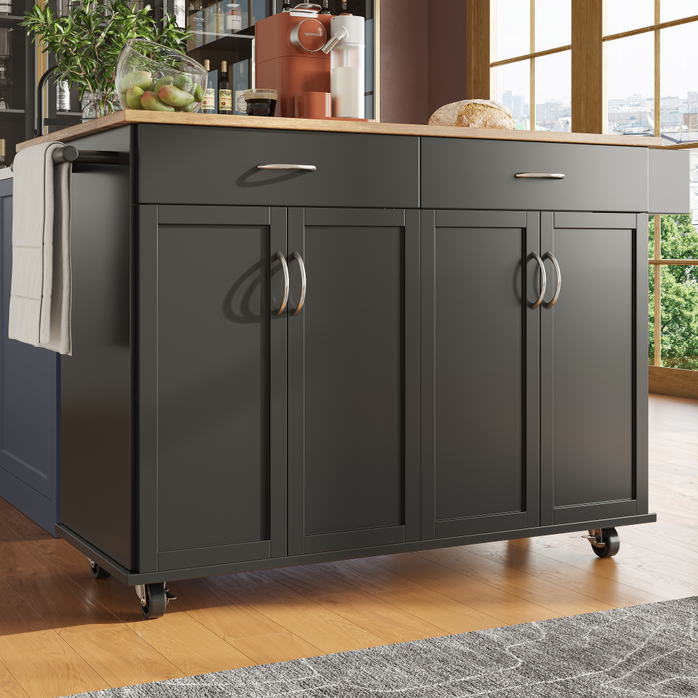 106x50x90.5cm Multifunctional Kitchen Dining Cart With Storage |table Top With Wood Grain & Alloy Handles | Versatile Storage Space | For Home, Apartment, Office | Easy To Move & Low Maintenance