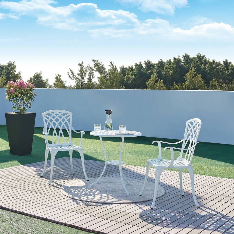 3-piece Bistro Set With Table And 2 Chairs, Max. 120 Kg, Umbrella Hole, Cast Aluminum