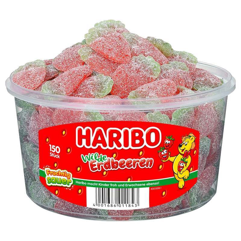 Image of Haribo Wild Sour Strawberries 150 Pieces – Sour Fruit Gummy Strawberries