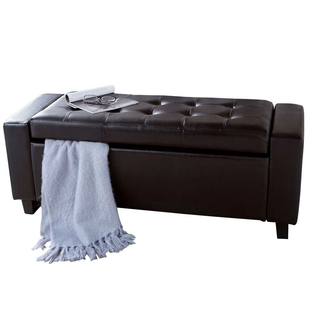 Image of Bakaji Ottoman Storage Chest Footrest For Bedroom Bench Stool With Wooden Frame, Upholstery, Padded Openable Seat, Dimensions: 110 X 40 X 40 Cm (brown)