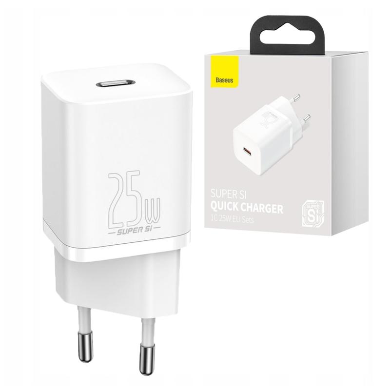 TEMU Network Charger Baseus Super Si Quick Charger 1c 25w - Fast Usb-c Pd Charging, Compact, White, For Phones And Tablets