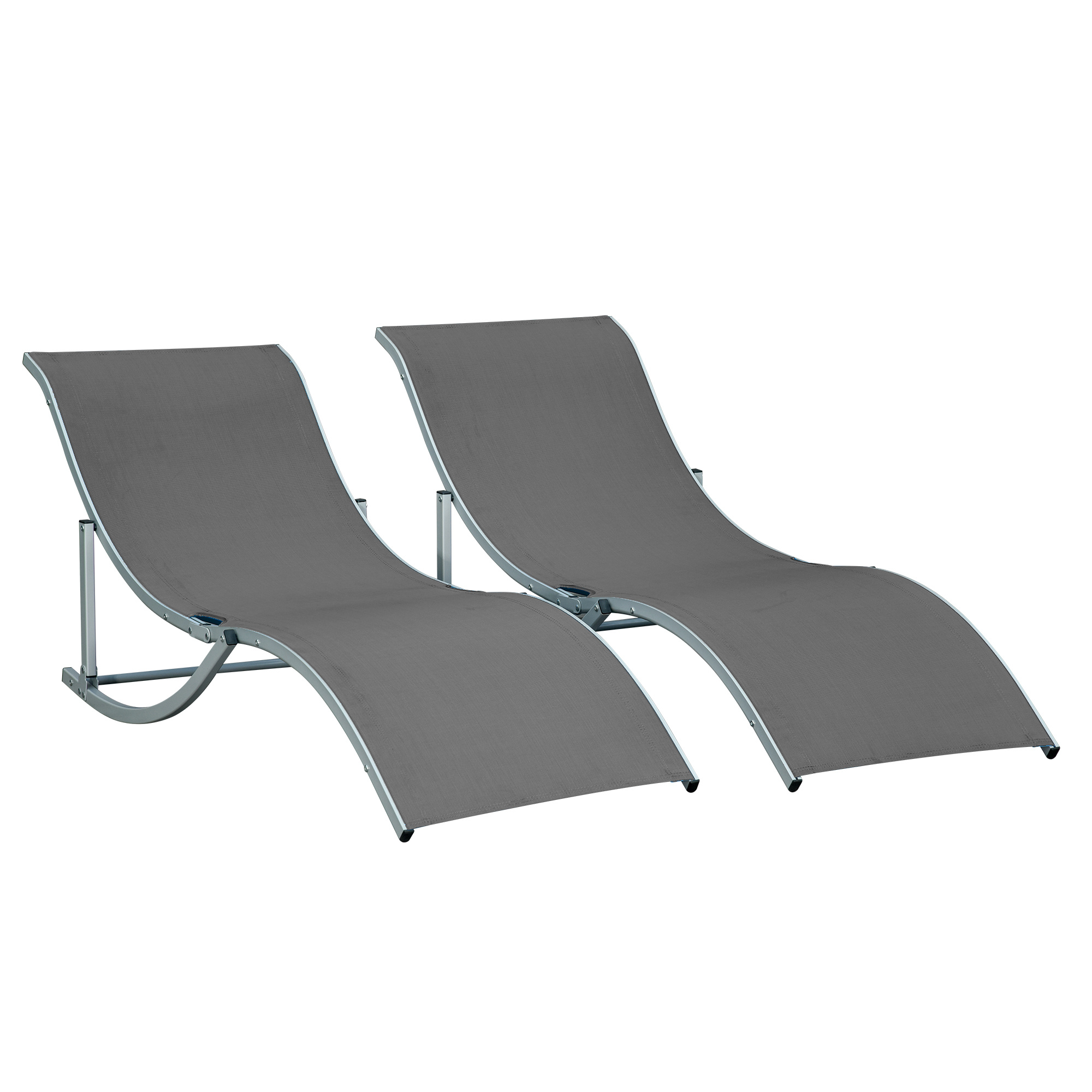 Image of Outsunny Set Of 2 Folding Sun Loungers, Aluminium And Garden Outdoor Chaise Lounge, Outdoor Garden Recliner For Patio Terrace Beach, Load 120 Kg