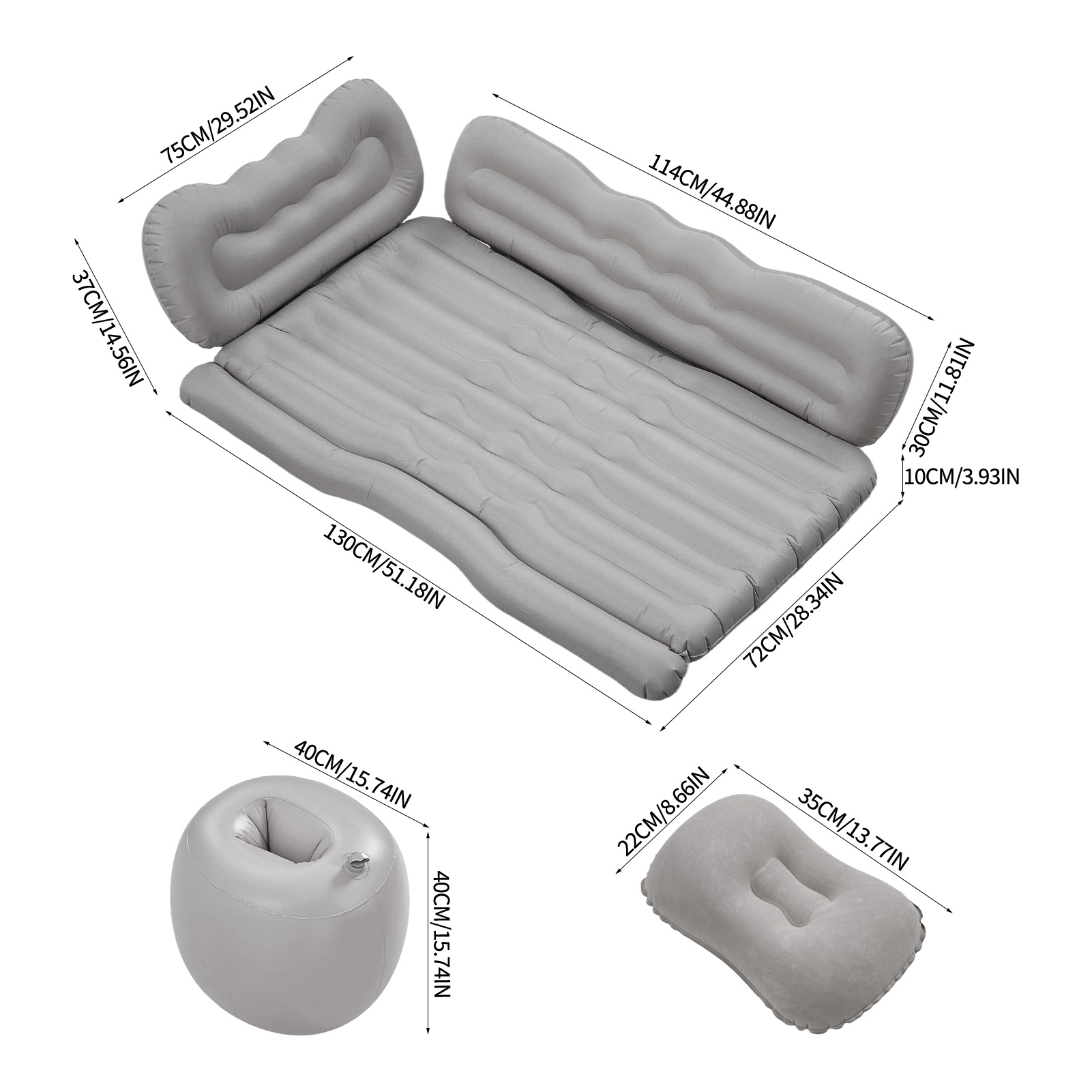 Upgraded Side-Guard Car Rear Inflatable Sleeping Pad, Grey