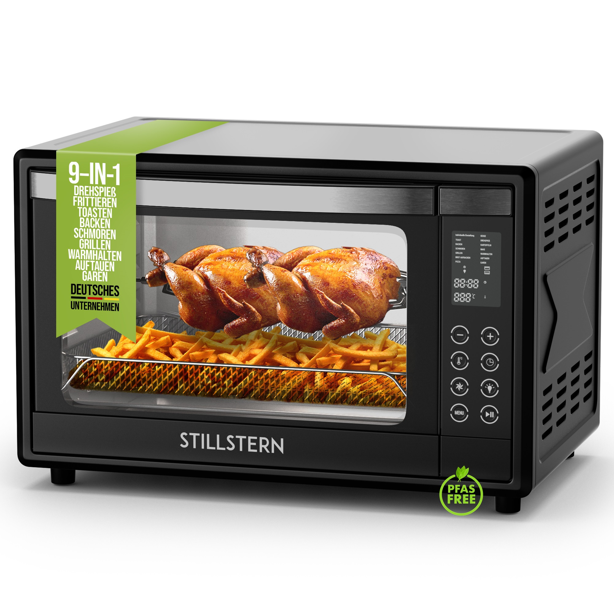 Silent Mini Convection Oven 35l (de Version) Pizza Ø28, Cyclone Pro+ Coating, 13 Programs, Defrosting & Keeping Warm, 8h Timer, Camping Mini Convection Oven With Pizza Oven Mini Oven Small