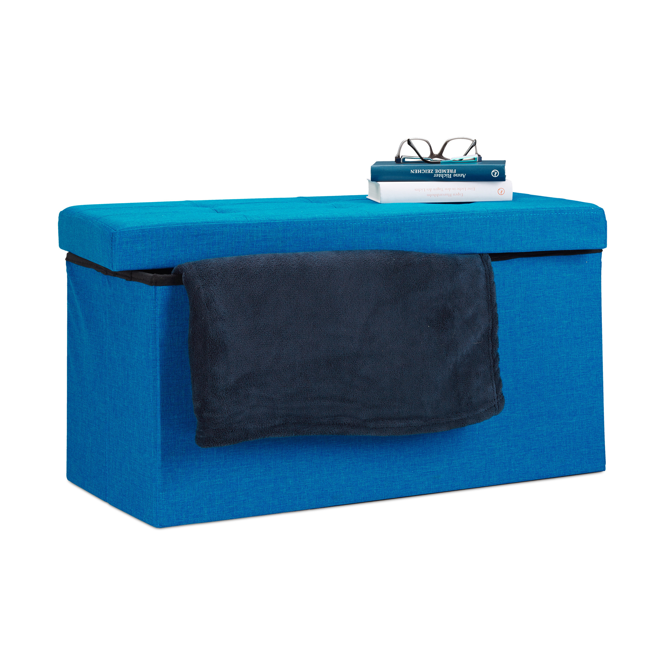 Image of Foldable Bench In Blue - (w)76 X (h)38 X (d)38 Cm