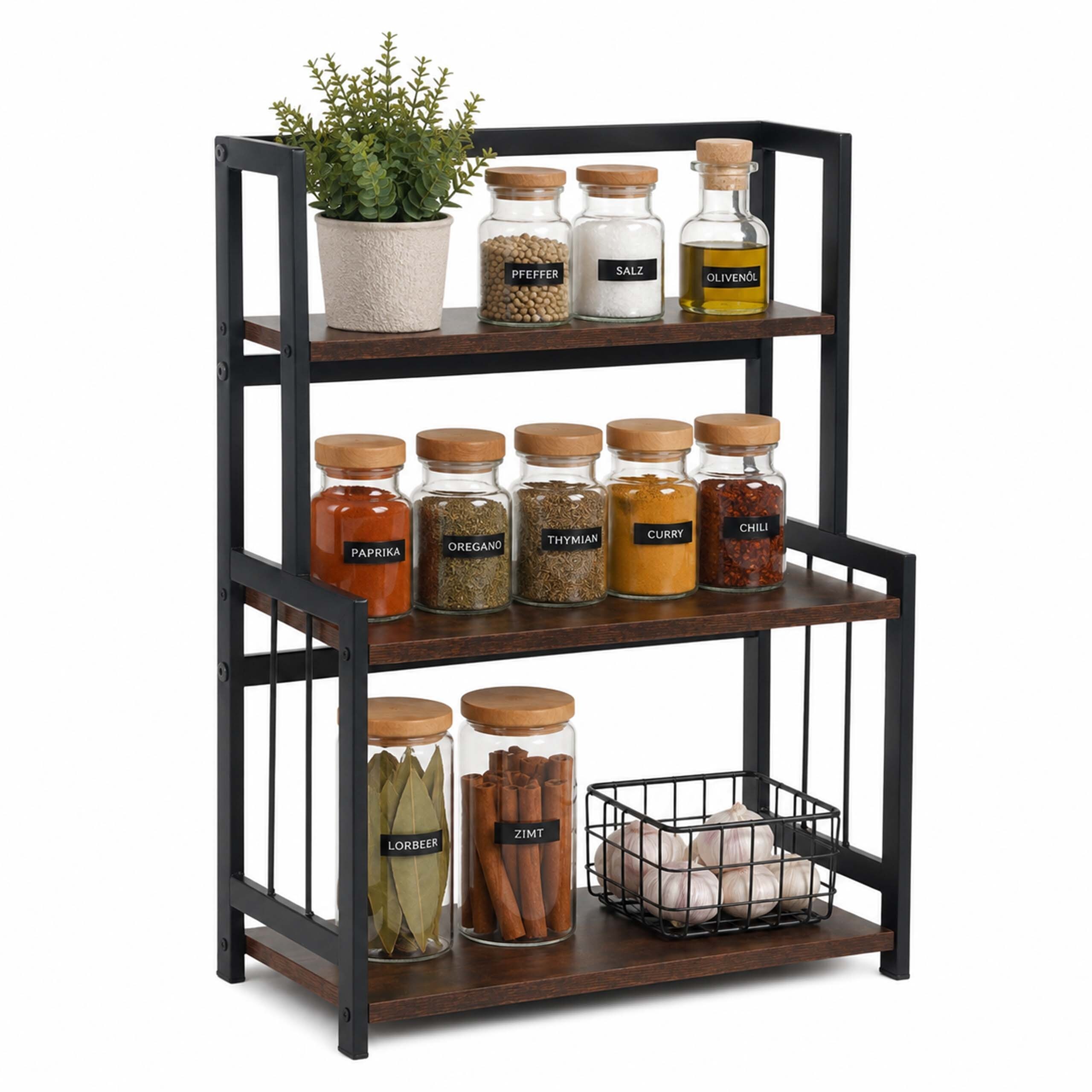 Image of Kitchen Shelf Countertop In Brown/black - (w)41 X (h)53 X (d)18 Cm