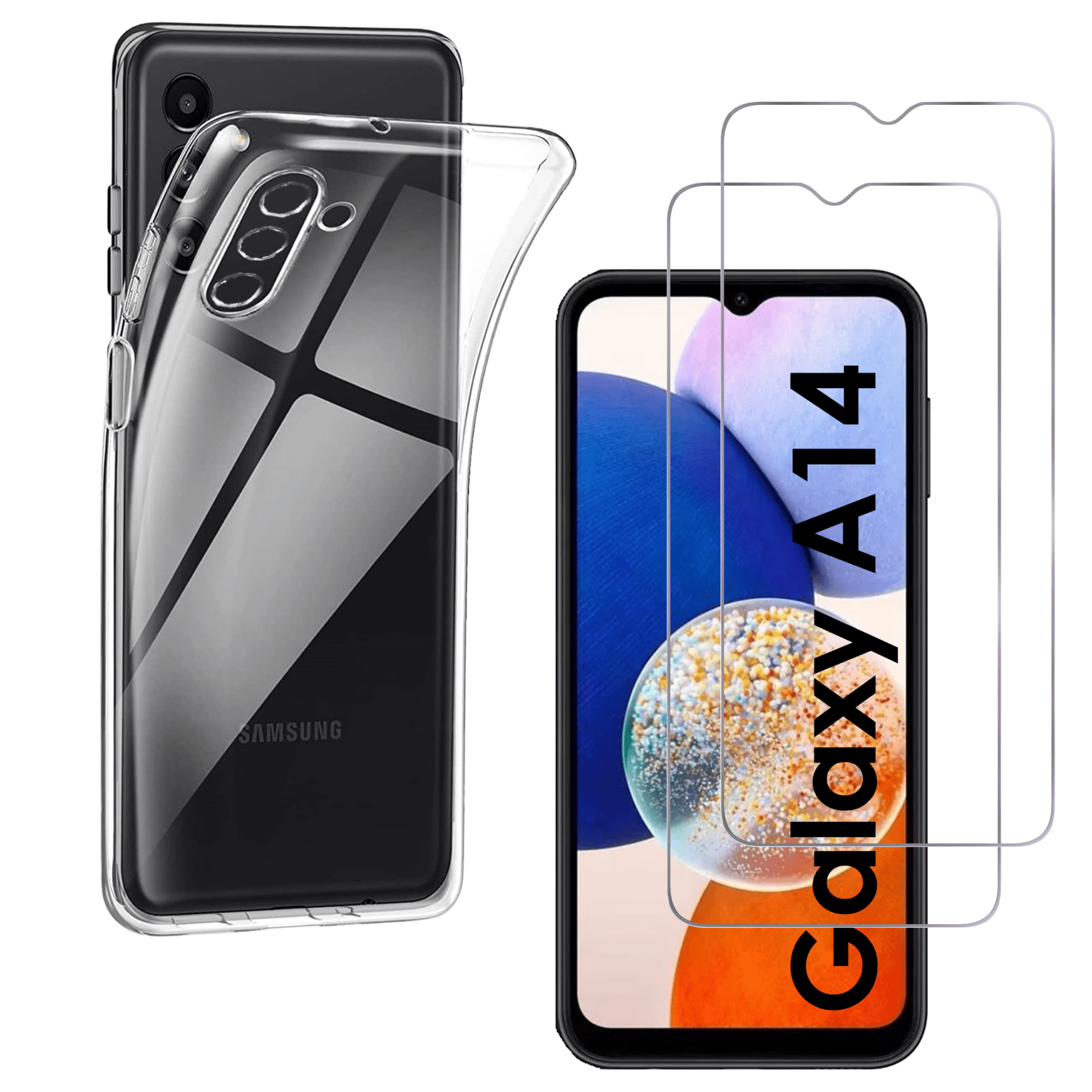 TEMU Coque pour Samsung Galaxy A14 et 2 Verres Trempé Film Protection Phonillico®