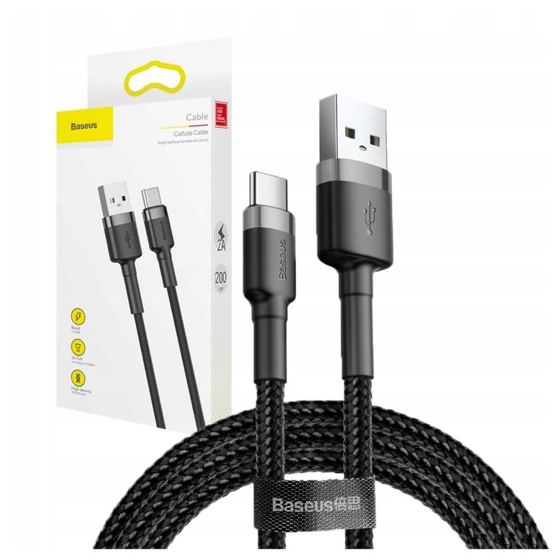 TEMU Baseus Cafule Usb-c Cable 3a 1m - Gray-black, Fast Charging, High Quality, Compatible With Usb-