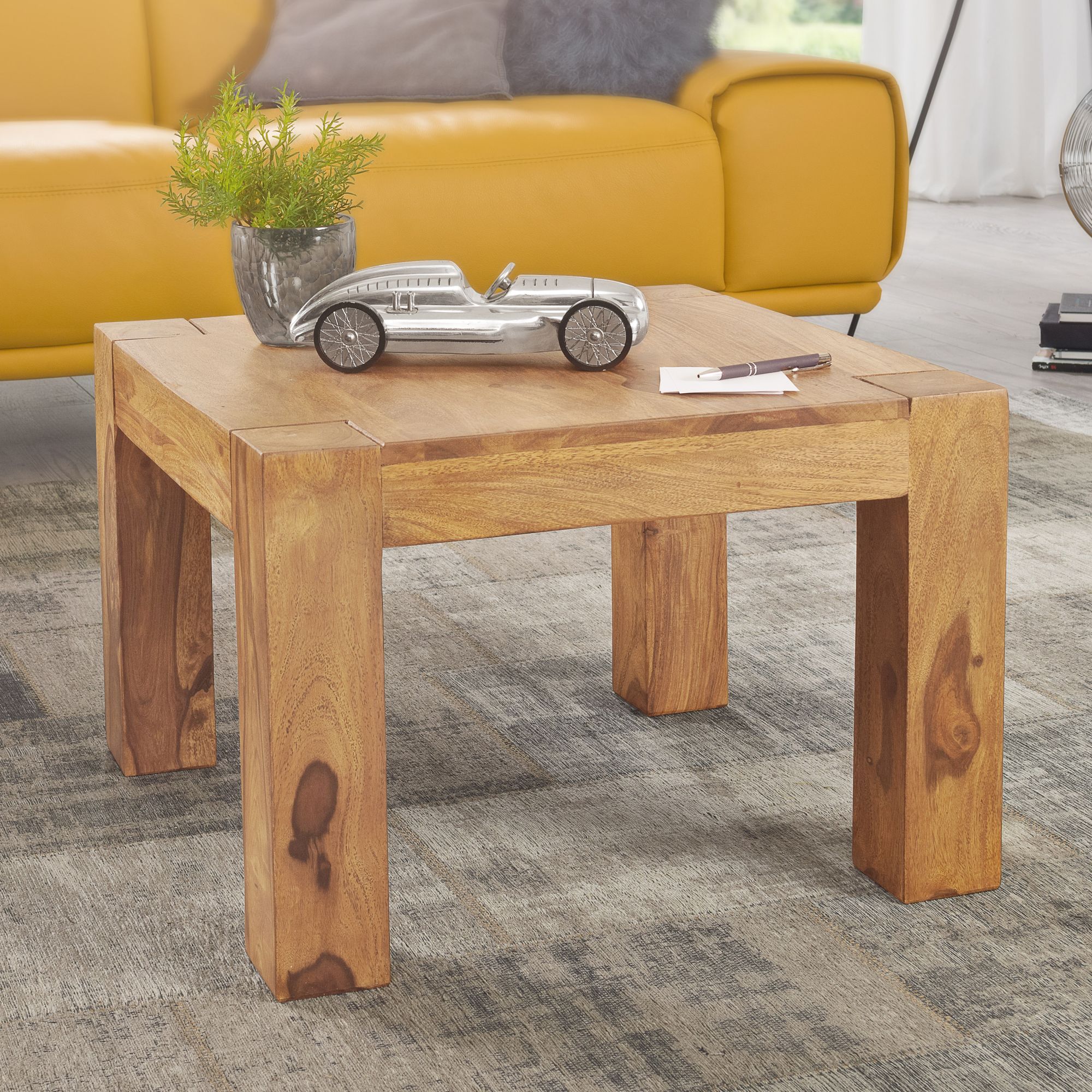 Coffee Table 60 X 60 X 40 Cm Solid Wood, Massive Living Room Table Square Brown, Side Table Solid Wood, Design Wooden Table Living Room