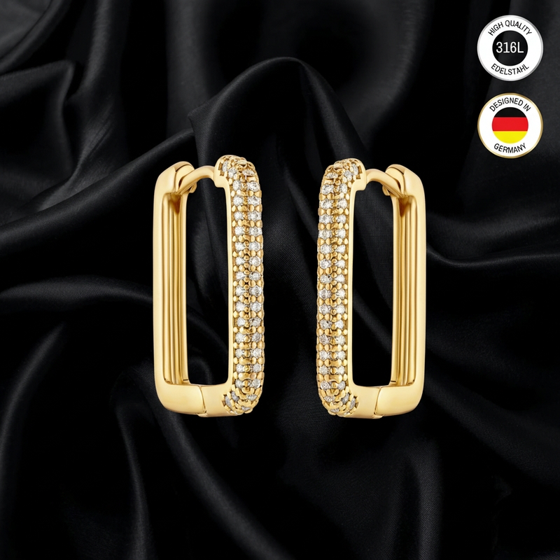 Image of Silvery, Golden, Rose-golden Earrings For Women, Hoop Earrings With White Zirconia Stone – Waterproof – Ear Creole Earrings